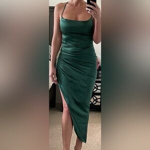 Emerald Green Ruched Backless Cross Tie Back Dress Homecoming, Formal, Holiday